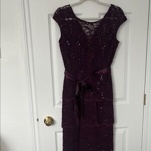 MARINA Deep Purple Lace Midi Dress